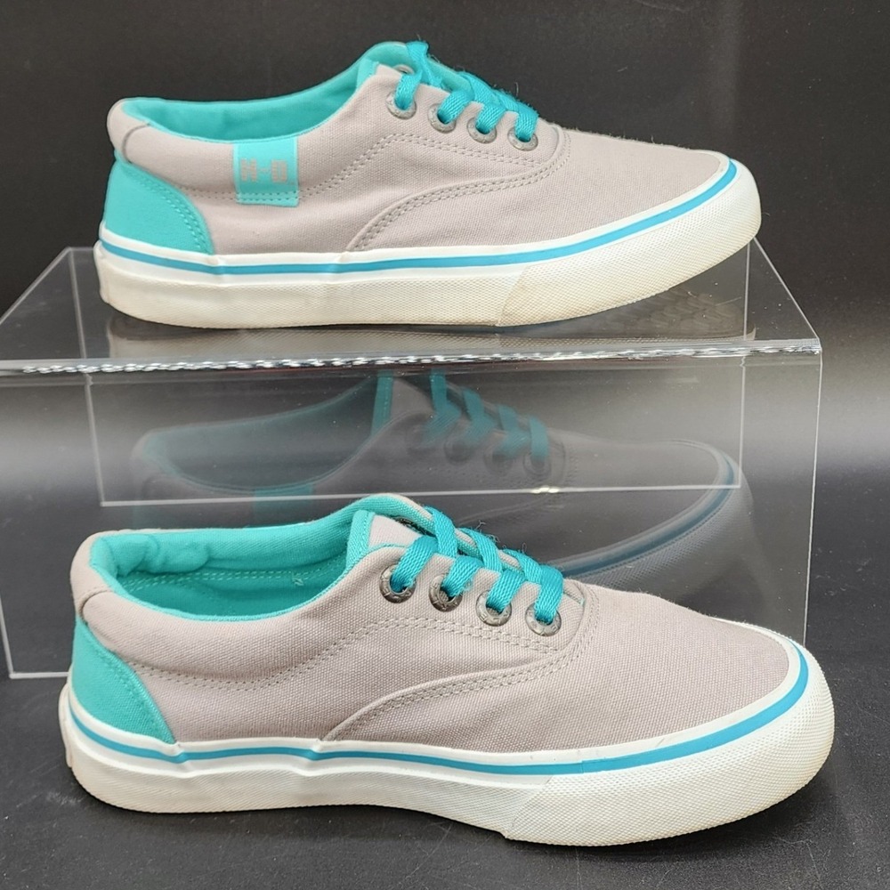 Harley-Davidson 7 Grey Teal Canvas Low Top Sneakers Biker Skater Casual Walking - Picture 2 of 8